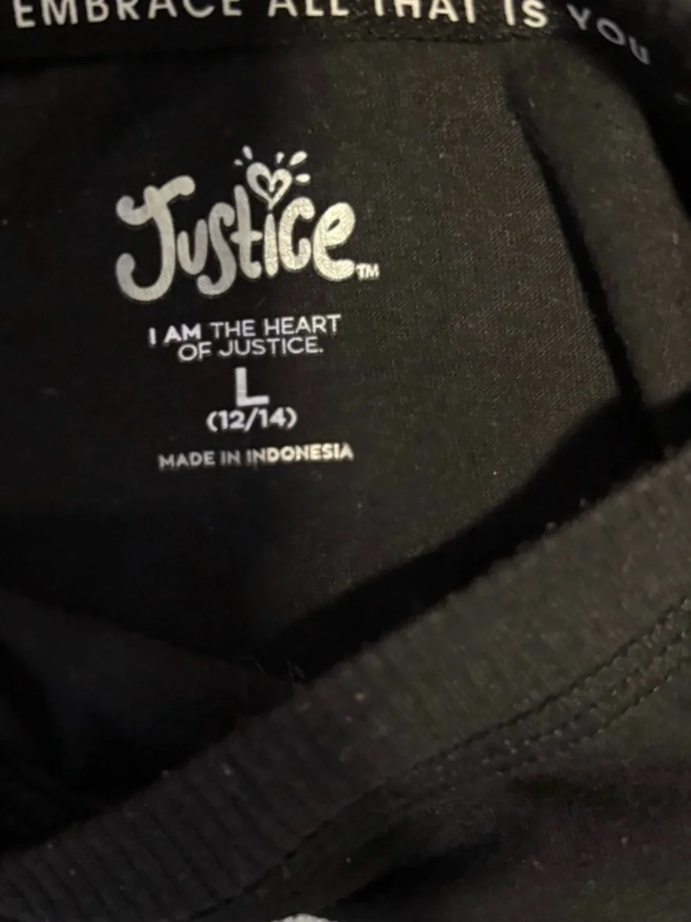 Justice Black Graphic Tee with Yellow Smiley, White Daisy & Rainbow Yin-Yang